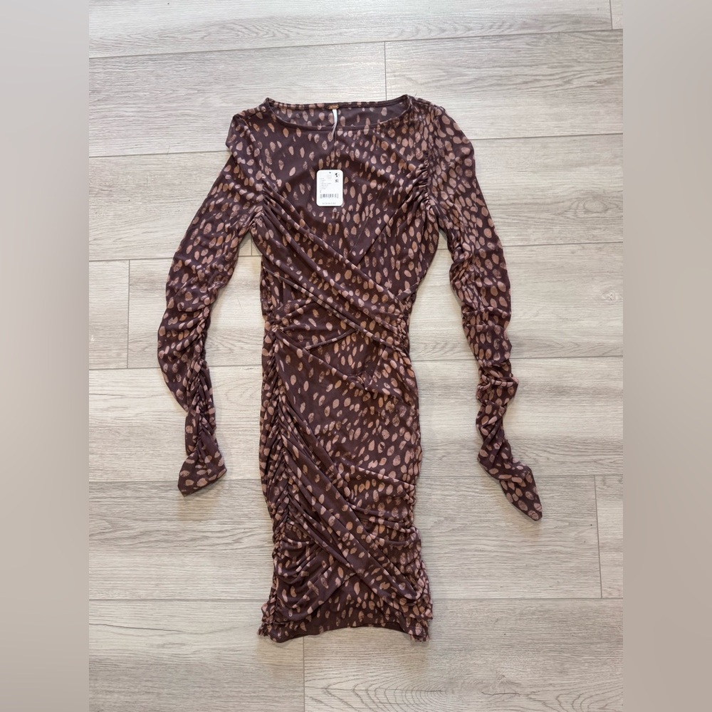 Free People Katana Mini Dress in Brown Sz Small Stretch Mesh BodyCon Party NWT - Picture 4 of 12